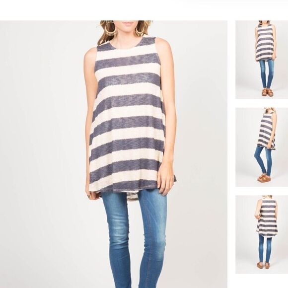 PPLA CLOTHING BAE TUNIC IN NAVY & CREAM STRIPES - Picture 1 of 7